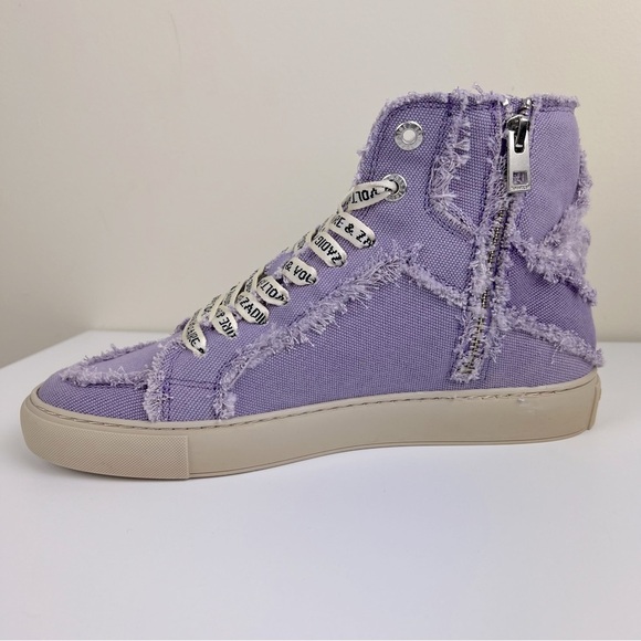 Zadig & Voltaire High Flash Canvas Distressed Sneakers In Boomerang Purple EU 41 - Picture 4 of 13